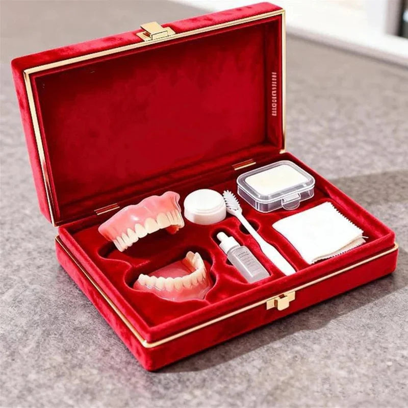 Natural Cosmetic Denture Kit Realistic Teeth Set with Cleaning Tools for Daily Smile Restoration