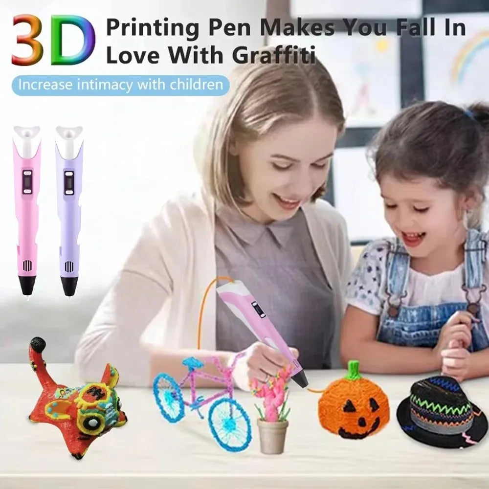 3D Printing Pen with LED Display Adjustable Temperature for Kids Creative Art and DIY Drawing