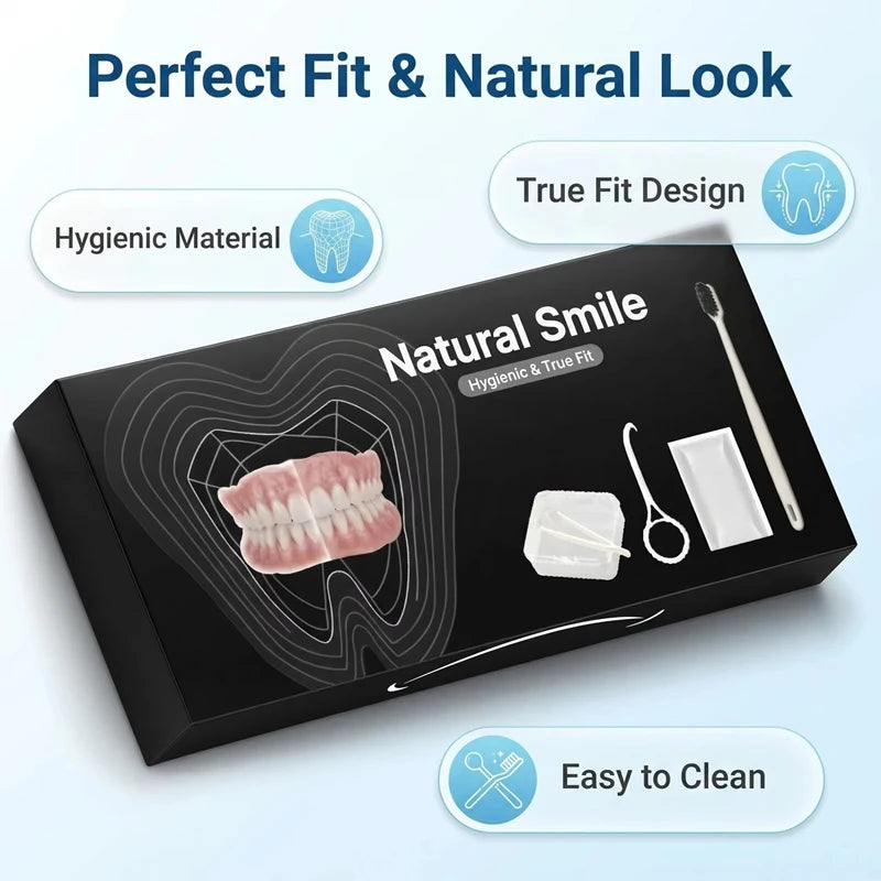 Full Mouth Denture Set with Soft Silicone Reline for Adults Daily Care and Maintenance