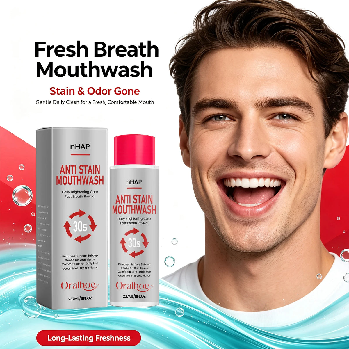 Anti Stain Mouthwash Alcohol Free Plaque Remover for Fresh Breath and Daily Teeth Whitening