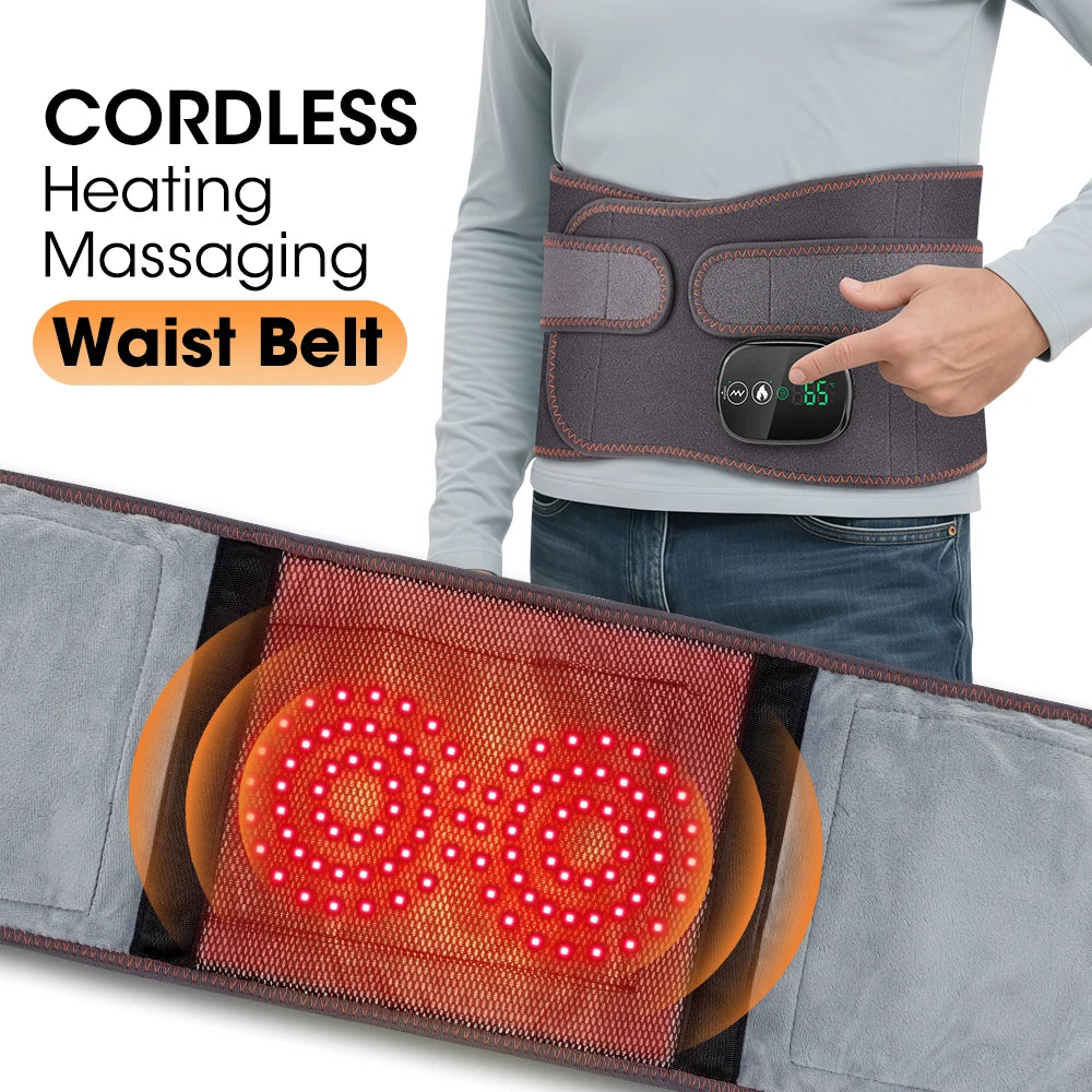 Cordless Heated Waist Massager with Red Light Therapy Vibration Support for Home Relaxation