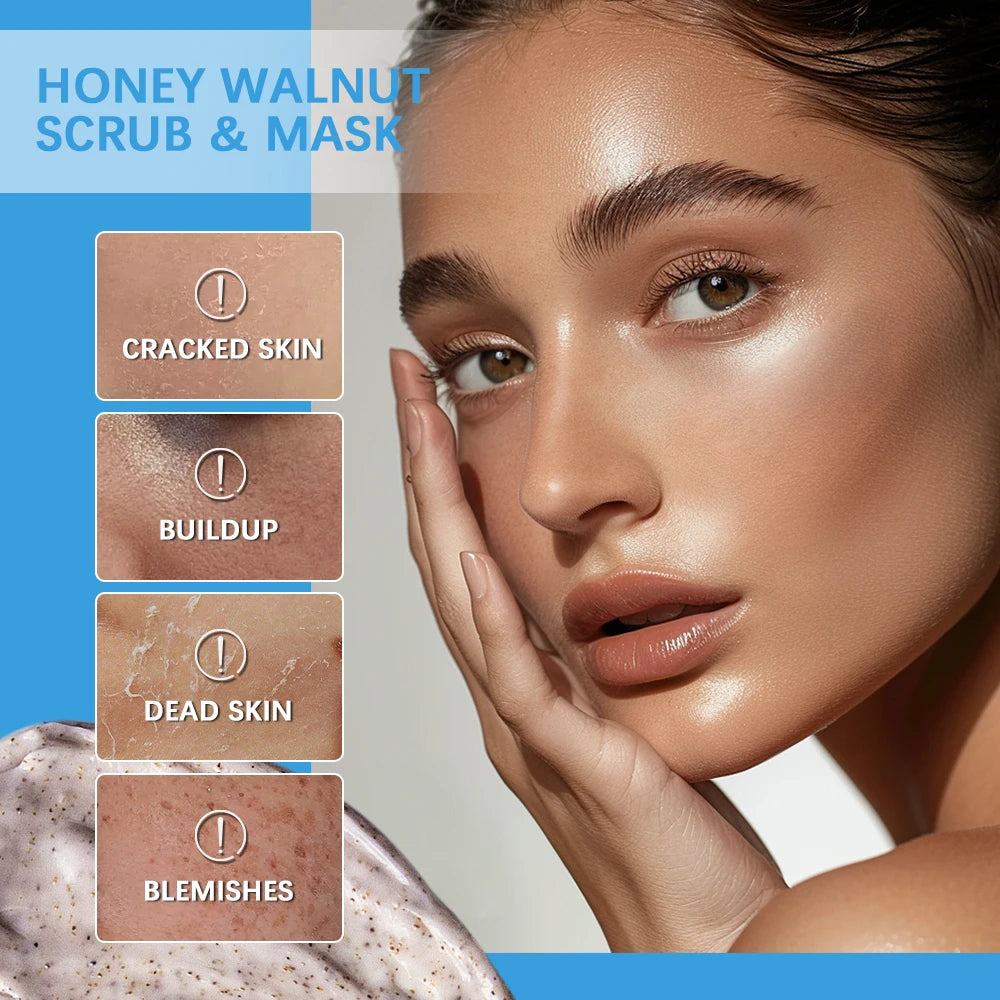 Honey Walnut Facial Scrub and Mask Deep Cleansing Exfoliating Treatment for Radiant Skin Care - 4
