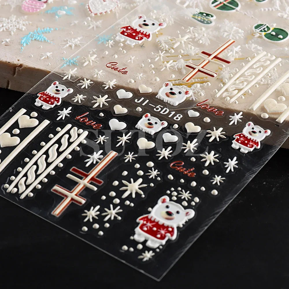 Christmas Nail Stickers 5D Relief Snowflake Decals for Women and Girls at Home