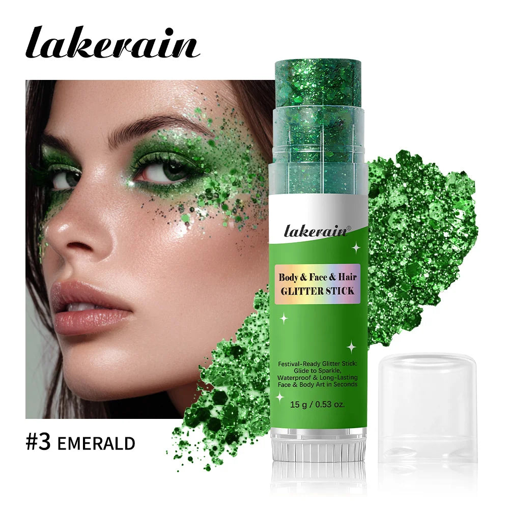 Body Glitter Stick Waterproof Shimmer Balm for Festival Party Makeup and Face Hair Glow