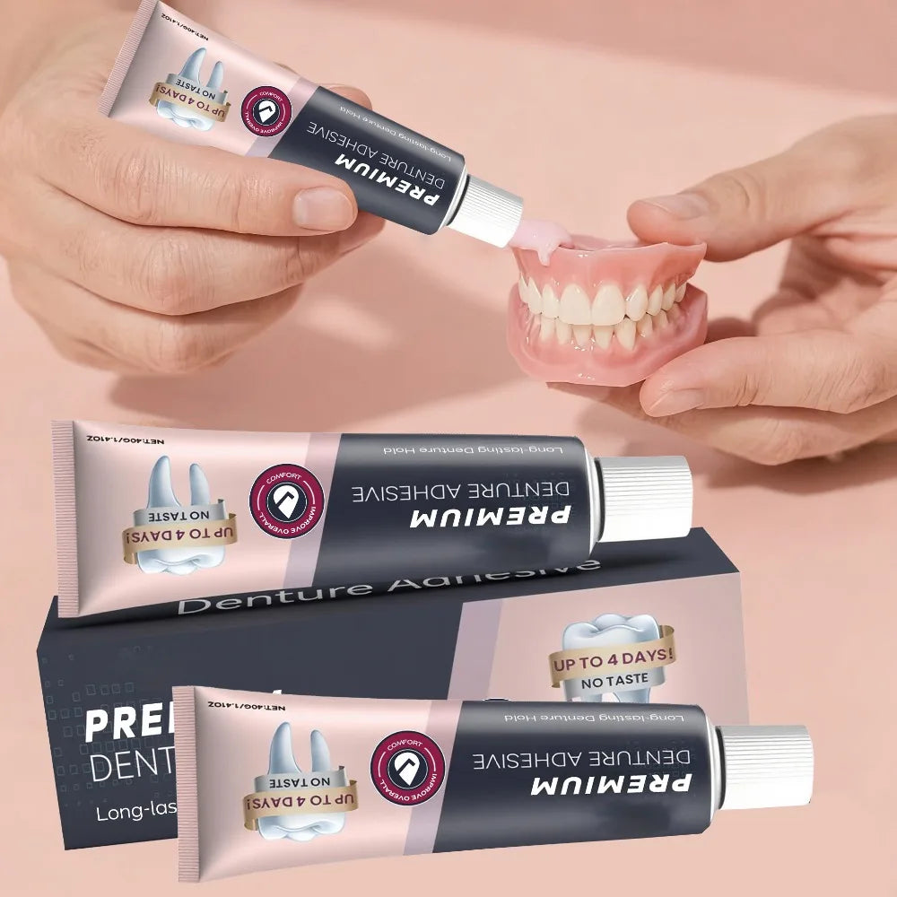 Denture Adhesive Waterproof Zinc Free Long Lasting Strong Grip for Seniors Eating at Home Daily