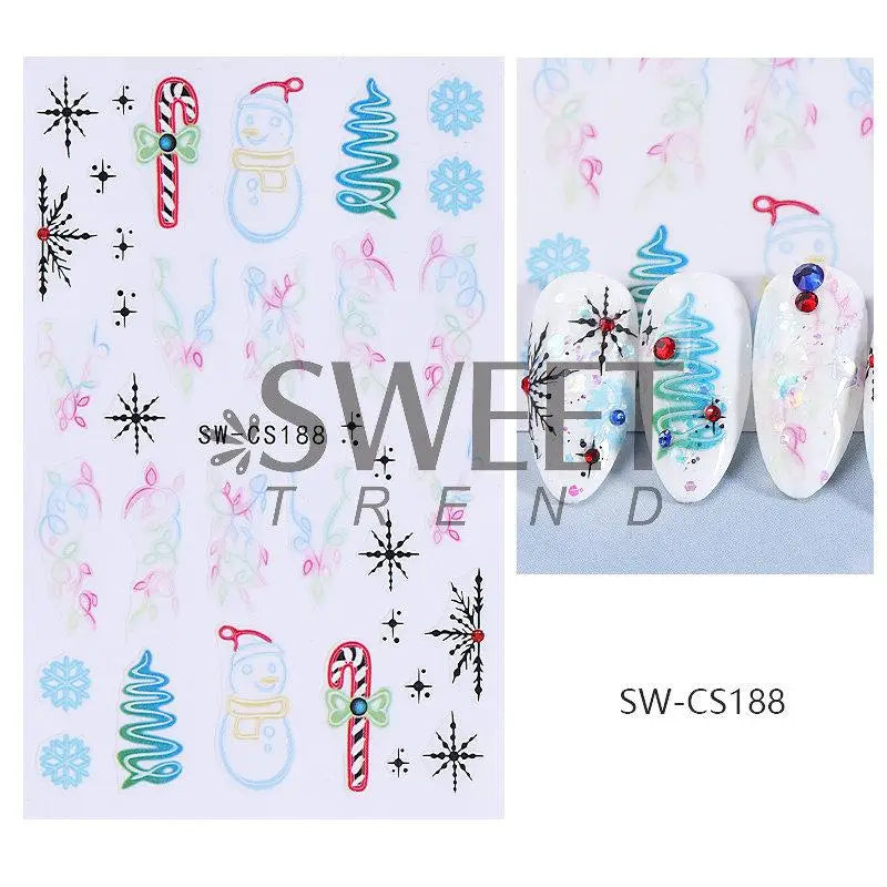 Christmas Nail Stickers Winter Decals for Salon Manicure and Home Holiday Decoration