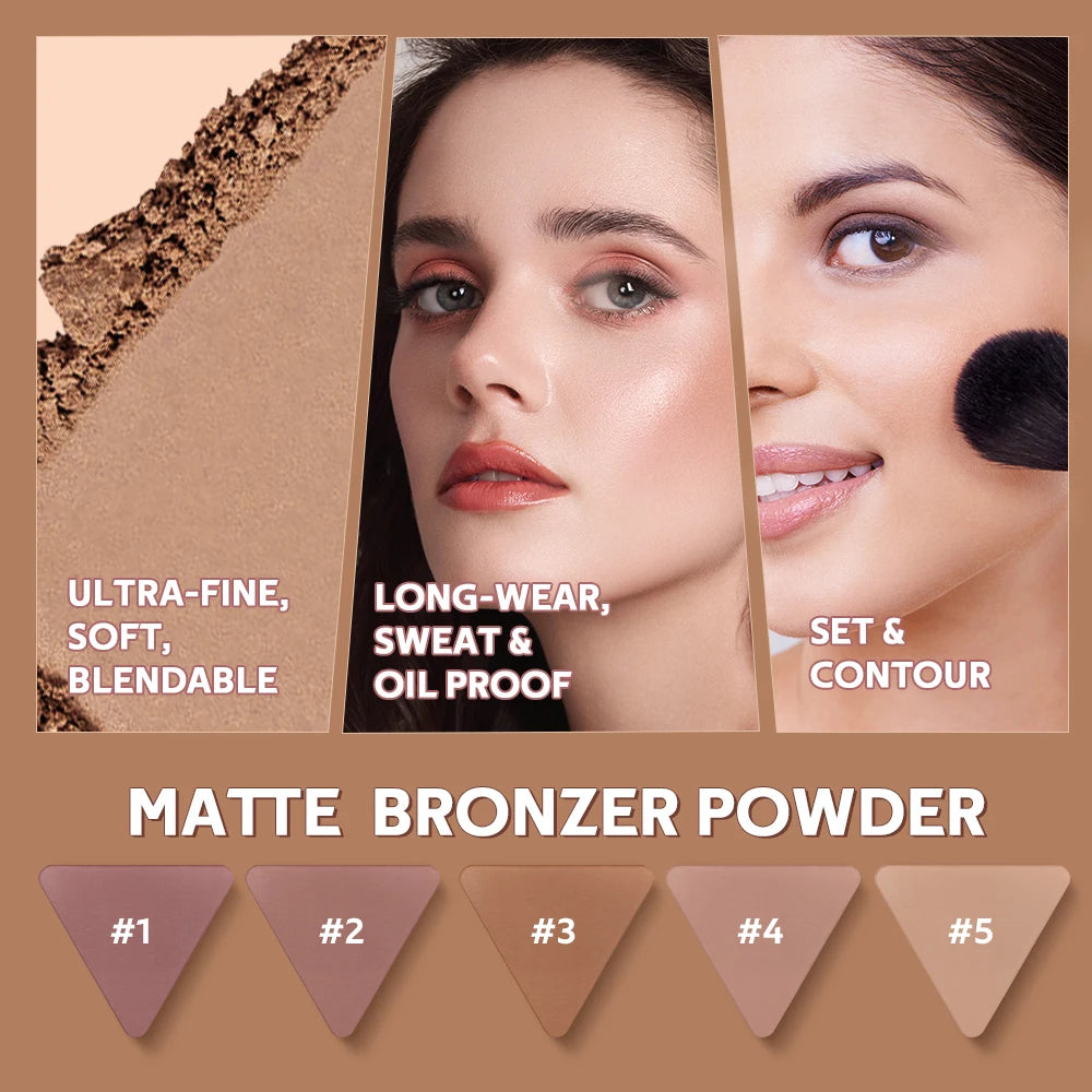 Matte Bronzer Powder Long Lasting Contour Makeup for Face Sculpting and Defined Finish