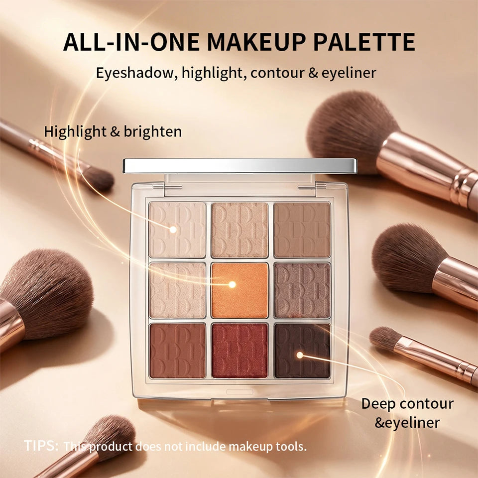 9 Shade Eyeshadow Palette Blendable Pigmented Makeup for Daily Looks and Professional Artistry