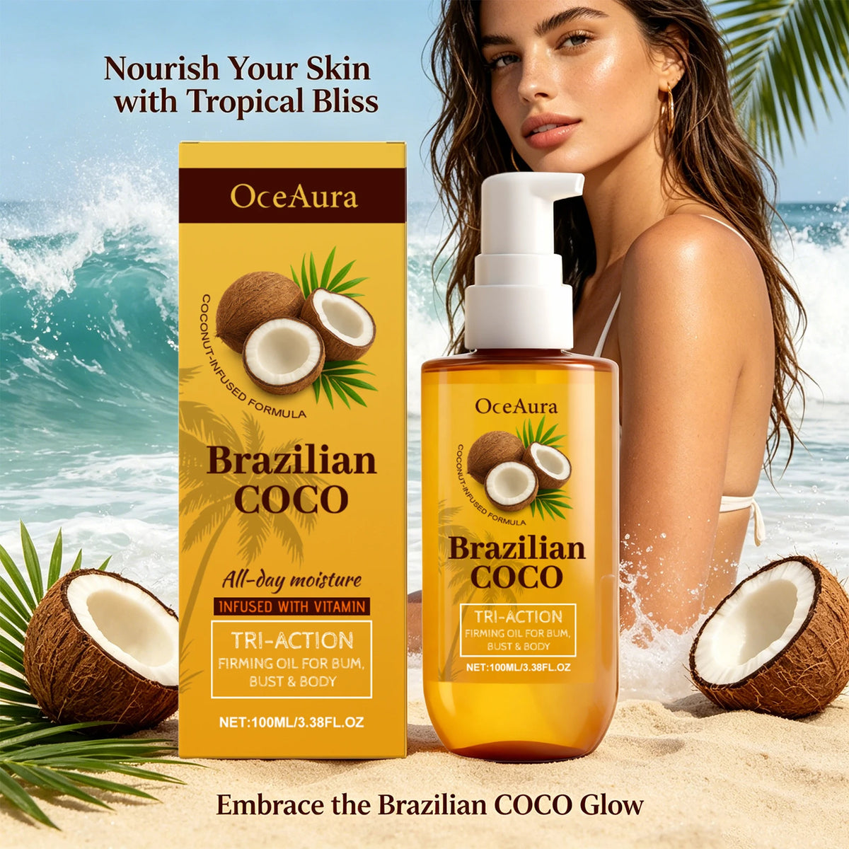Coconut Firming Oil Skin Tightening and Hydrating Moisturizer for Women for Daily Body Care