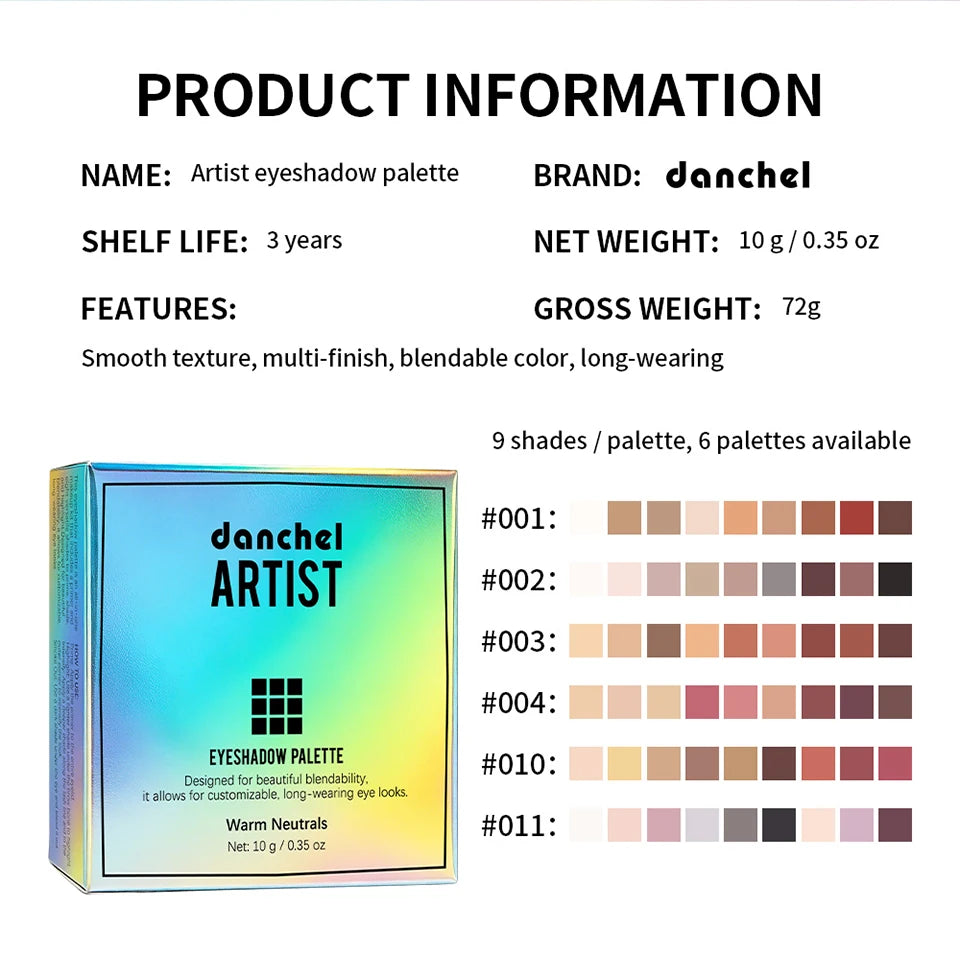 9 Shade Eyeshadow Palette Blendable Pigmented Makeup for Daily Looks and Professional Artistry