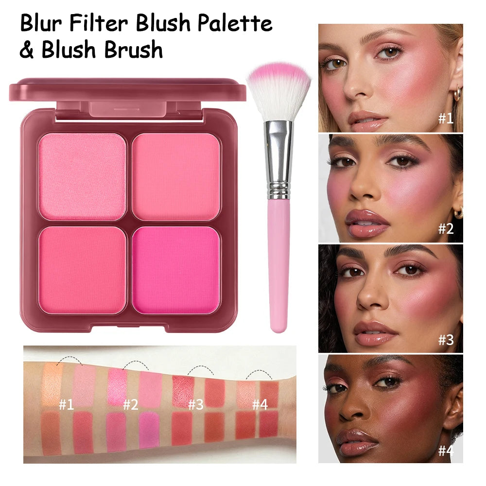 Blur Filter Blush Palette Matte Pigmented Powder for Natural Cheek Makeup Everyday Looks