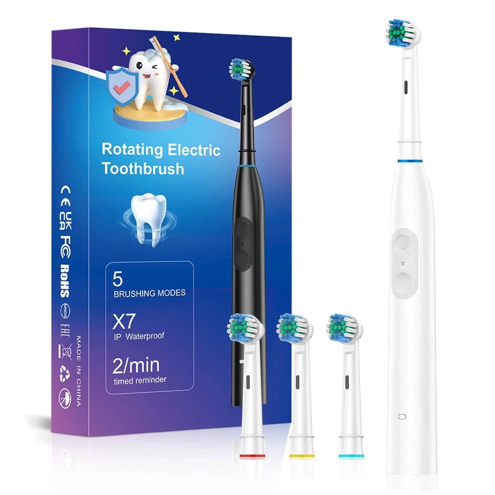 Electric Toothbrush with 5 Modes and 4 Replacement Heads for Adults at Home Travel