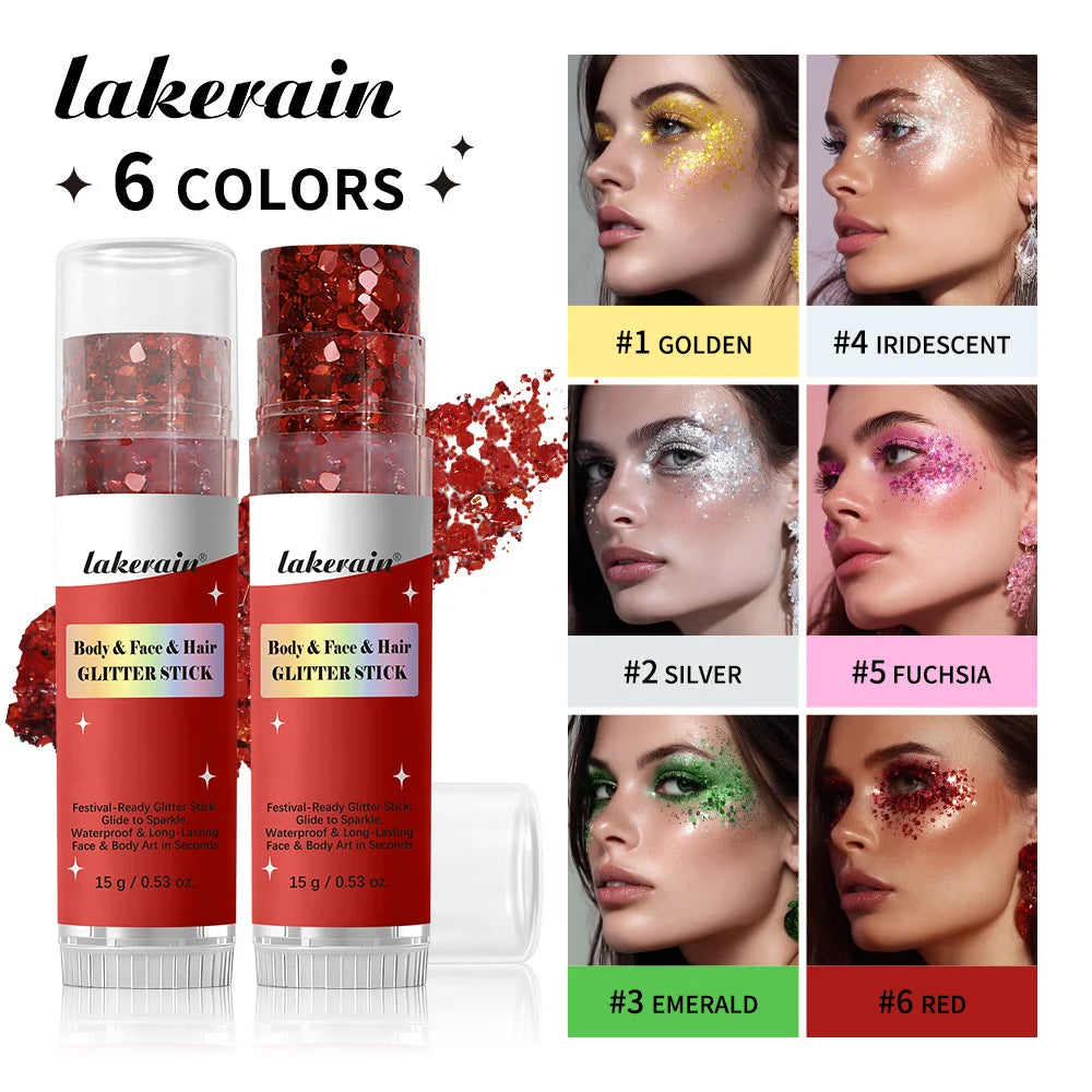 Body Glitter Stick Waterproof Shimmer Balm for Festival Party Makeup and Face Hair Glow