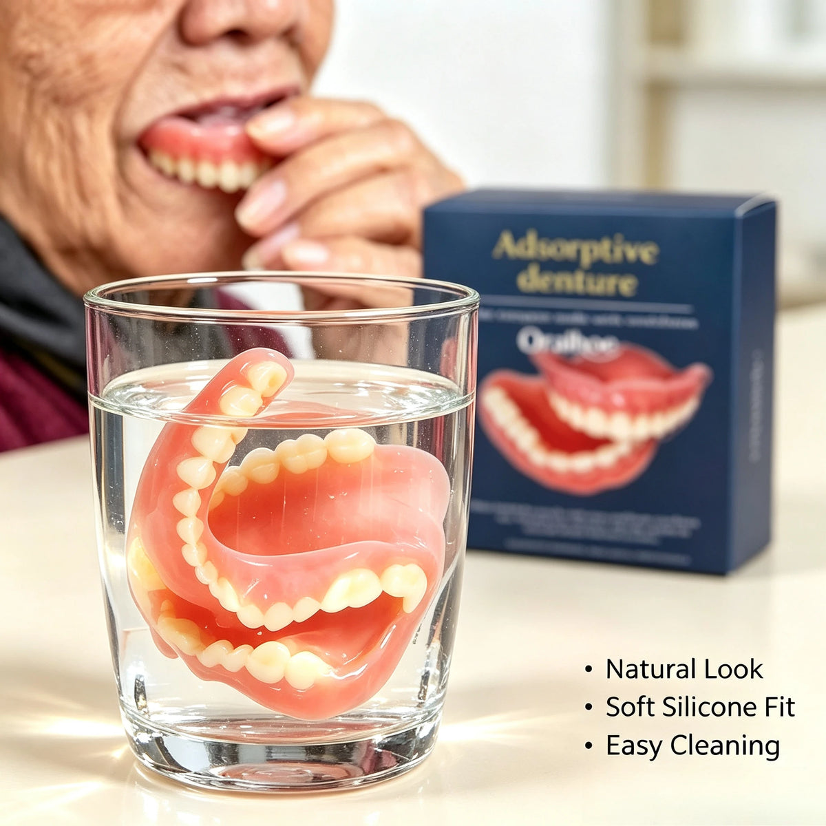 Silicone Dentures Natural Fake Teeth Soft Comfort Fit for Adults Daily Oral Beauty Use