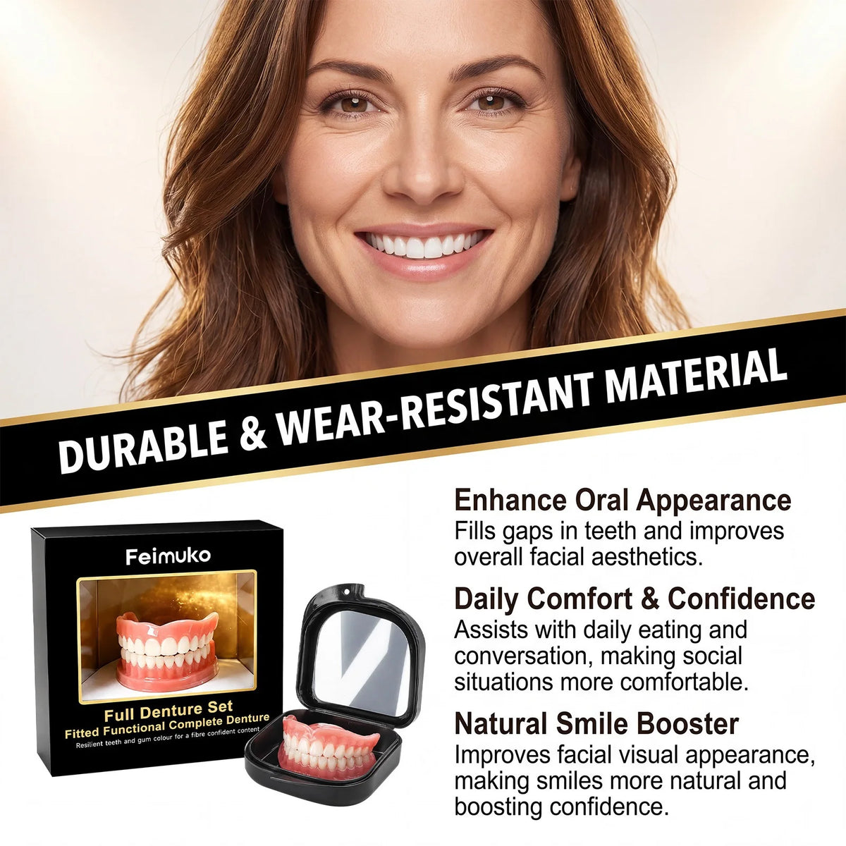 Full Mouth Silicone Dentures Natural Lifelike Teeth for Daily Comfort and Oral Care