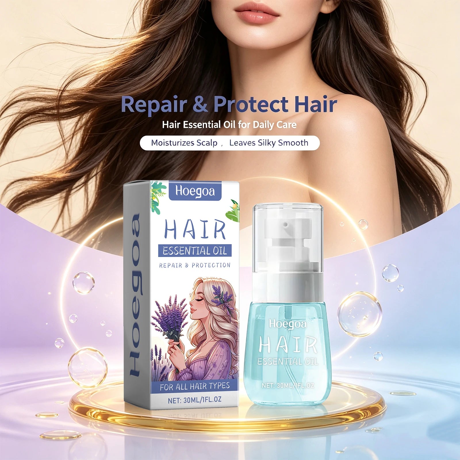 Lavender Hair Essential Oil Repair Anti Frizz Serum for Dry Damaged Hair and Healthy Scalp Roots - 2