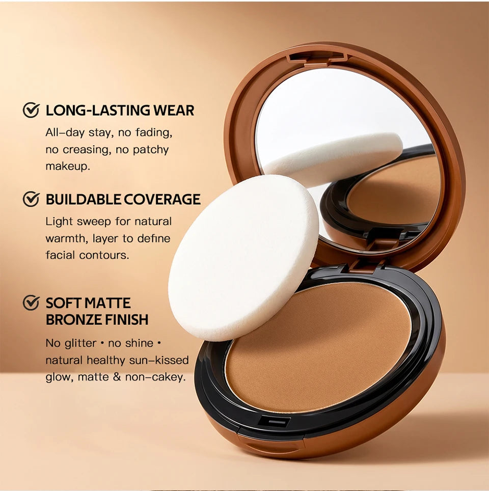 Bronze Compact Powder Oil Control Matte Finish for All Skin Types Daily Makeup Routine