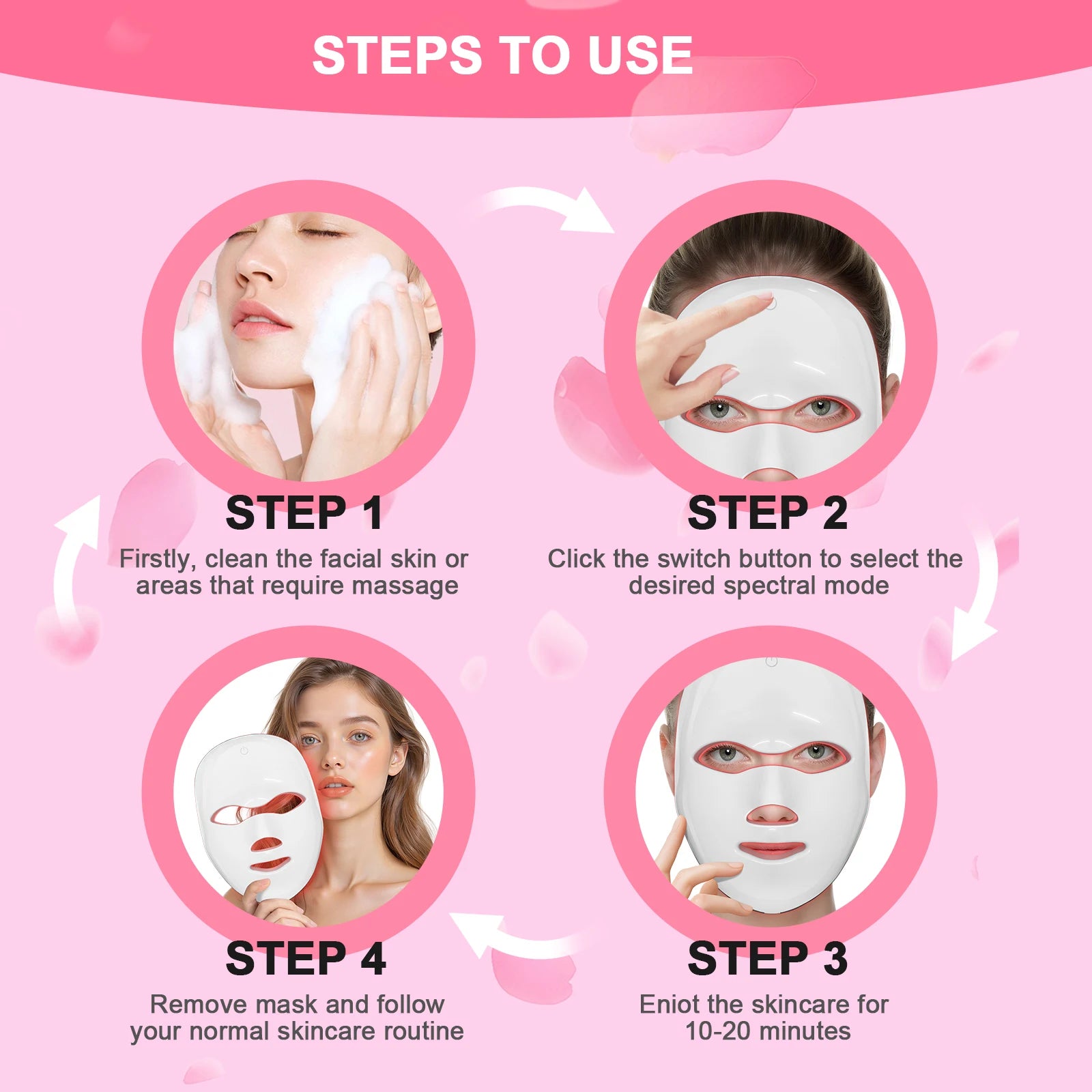 7 Color LED Photon Facial Mask Skin Rejuvenation and Anti Aging Tool for Women at Home Spa - 5