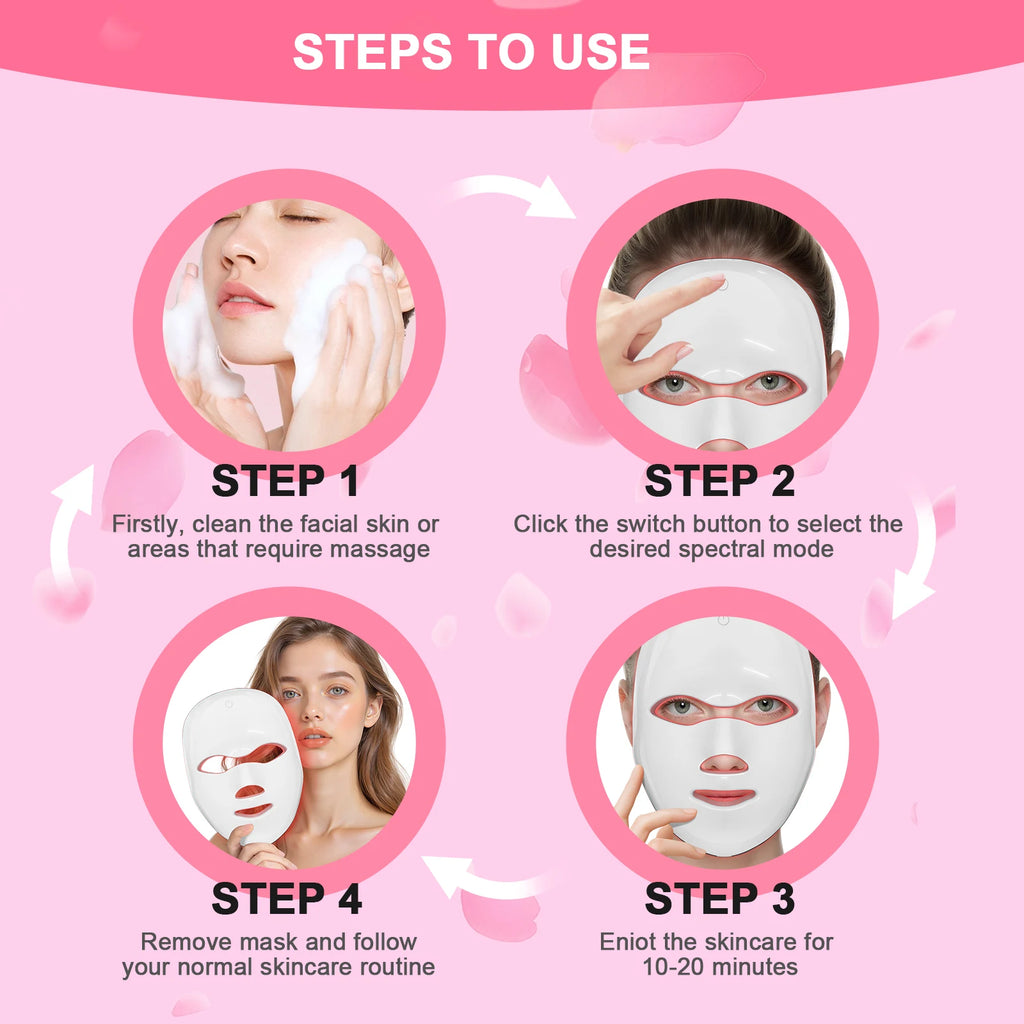 7 Color LED Photon Facial Mask Skin Rejuvenation and Anti Aging Tool for Women at Home Spa
