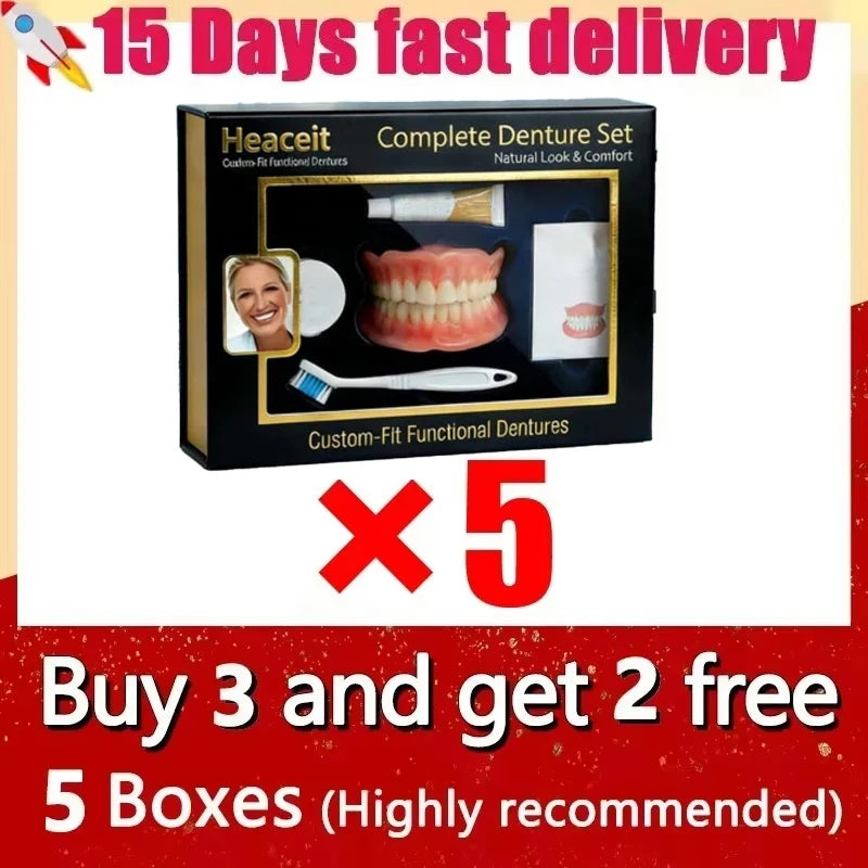 Silicone Full Denture Set Cosmetic Natural Look Comfortable Fit for Adults Daily Oral Care - 9