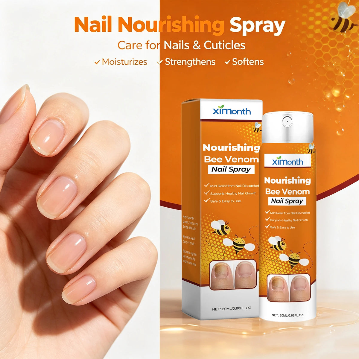 Bee Venom Nail Spray for Weak Brittle Nails Nourishing Treatment for Fingernails and Toenails
