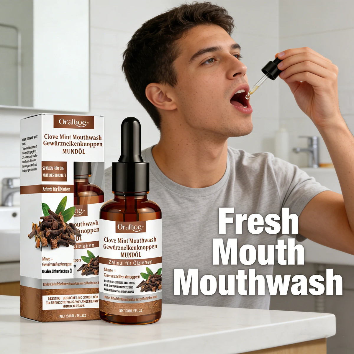 Clove Mint Mouthwash Remove Yellow Teeth Plaque for Daily Oral Care and Fresh Breath