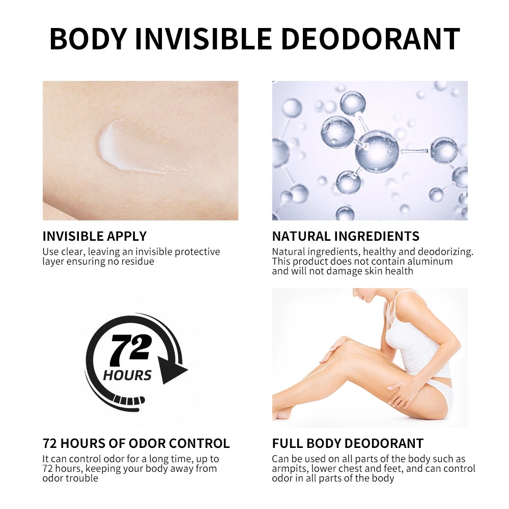 Body Deodorant Cream Long Lasting Odor Control Antiperspirant for Women and Men Daily Use