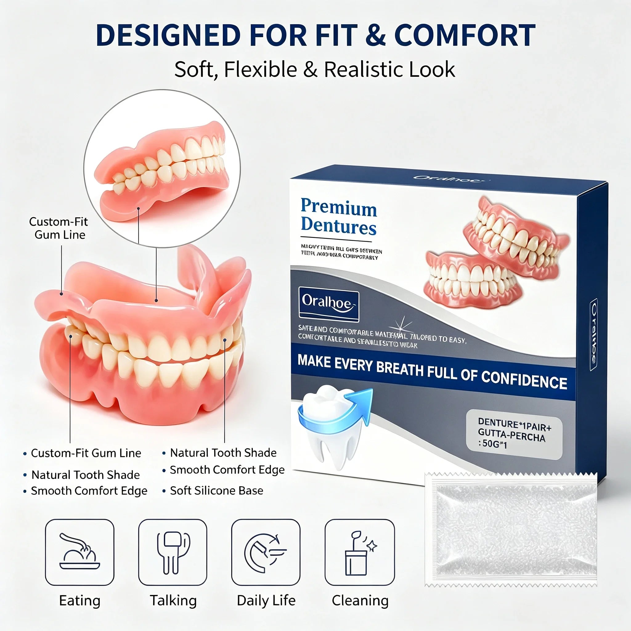 Silicone Teeth Covers Lifelike Cosmetic Fake Teeth for Daily Smile Confidence and Dental Storage - 5