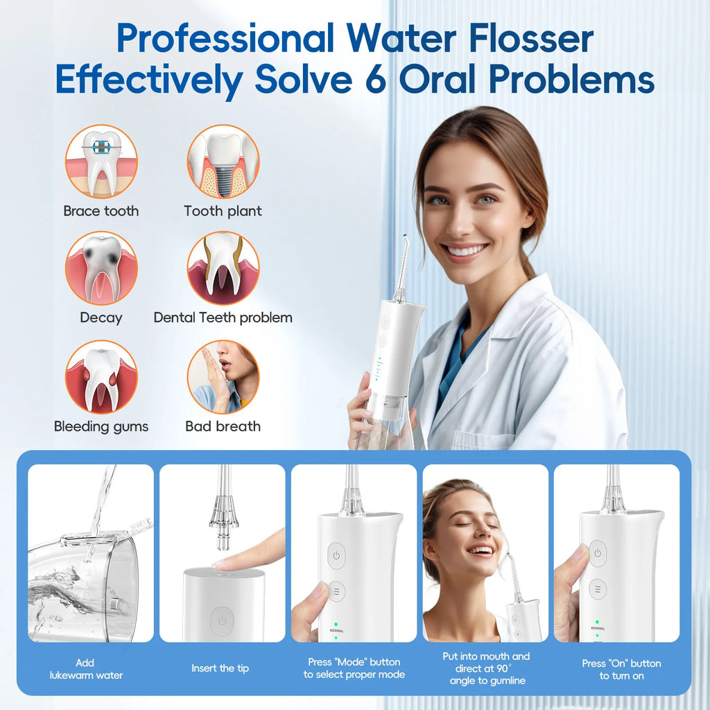 Portable Water Flosser Rechargeable Oral Irrigator for Adults at Home or Travel