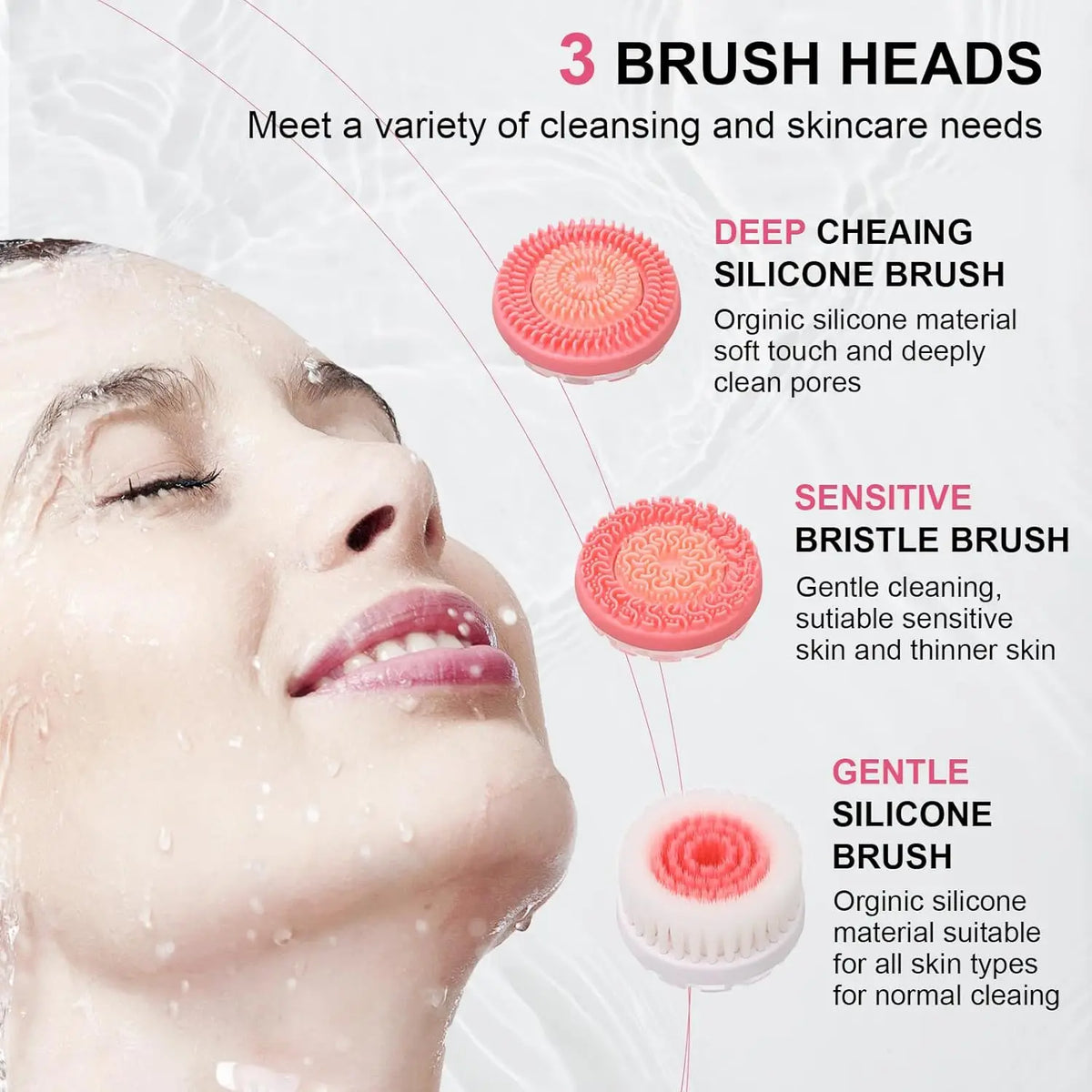 3 in 1 Facial Cleansing Brush Exfoliating Face Scrubber for Women and Daily Skincare Routines