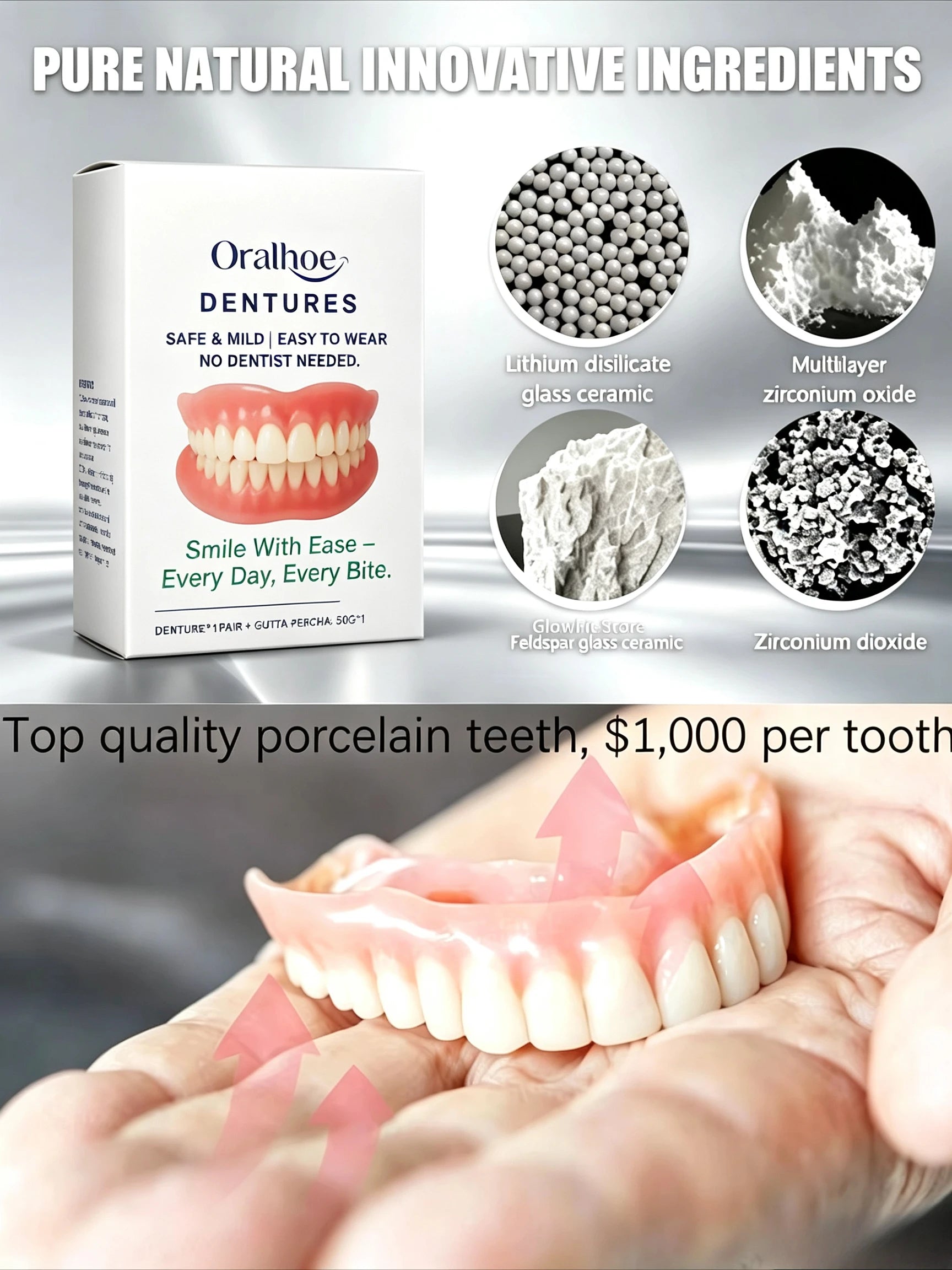 Adjustable Cosmetic Dentures Portable Storage Case for Men Women Daily Smile Maintenance - 2