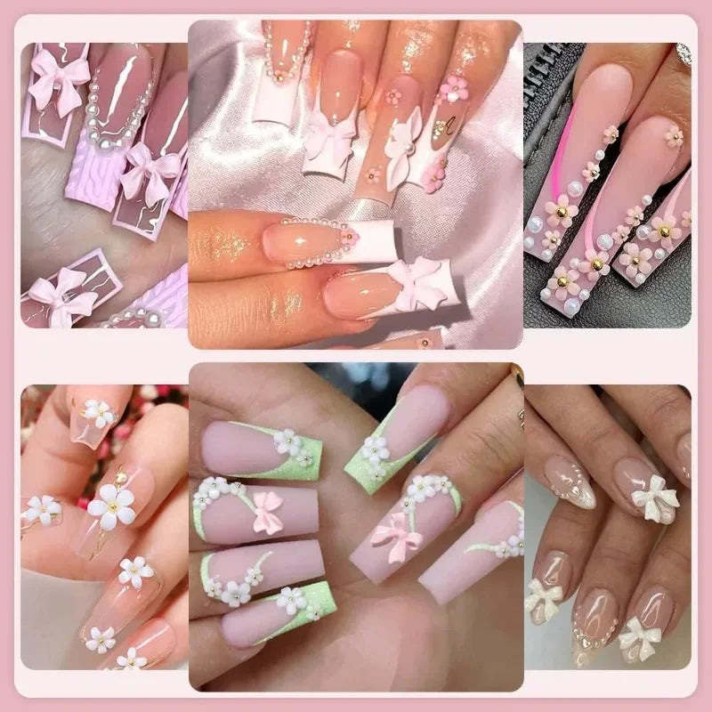 Acrylic Nail Art Charms with Bowknot Flowers for Manicure Design at Home Professional Salon