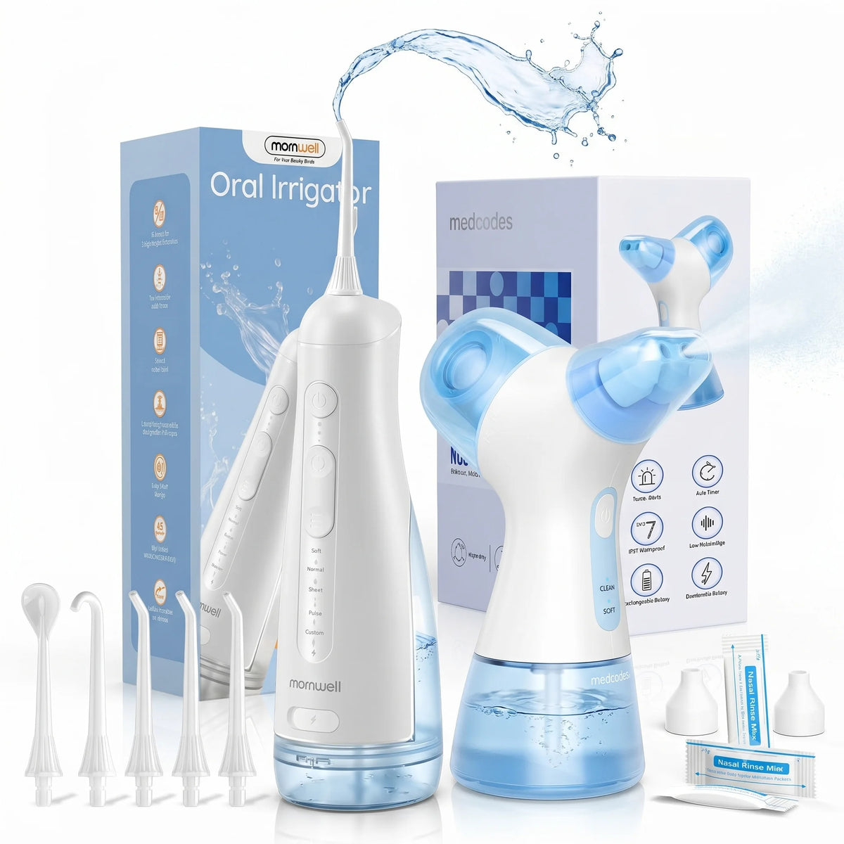 Portable Water Flosser Nasal Rinse Combo Oral Care Sinus Cleaning Kit for Home and Travel Use