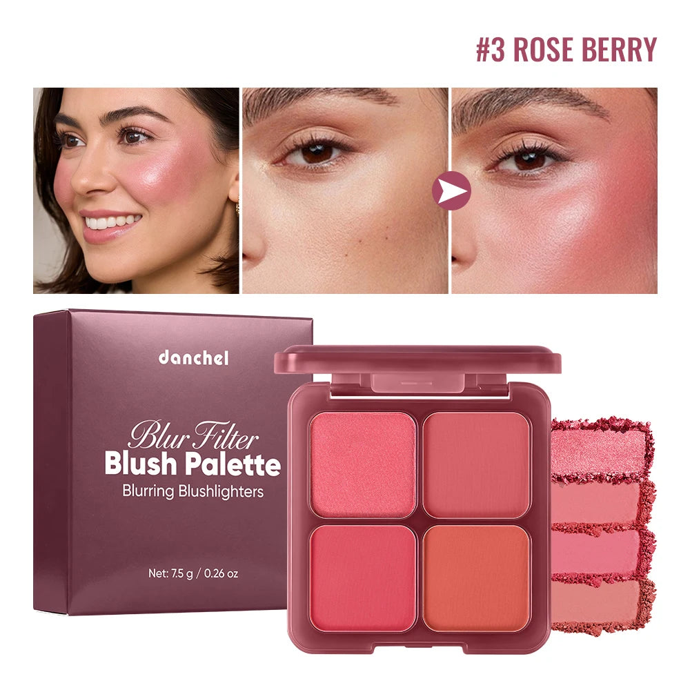 Blur Filter Blush Palette Matte Shimmer Powder for Natural Daily Cheek Makeup Routine