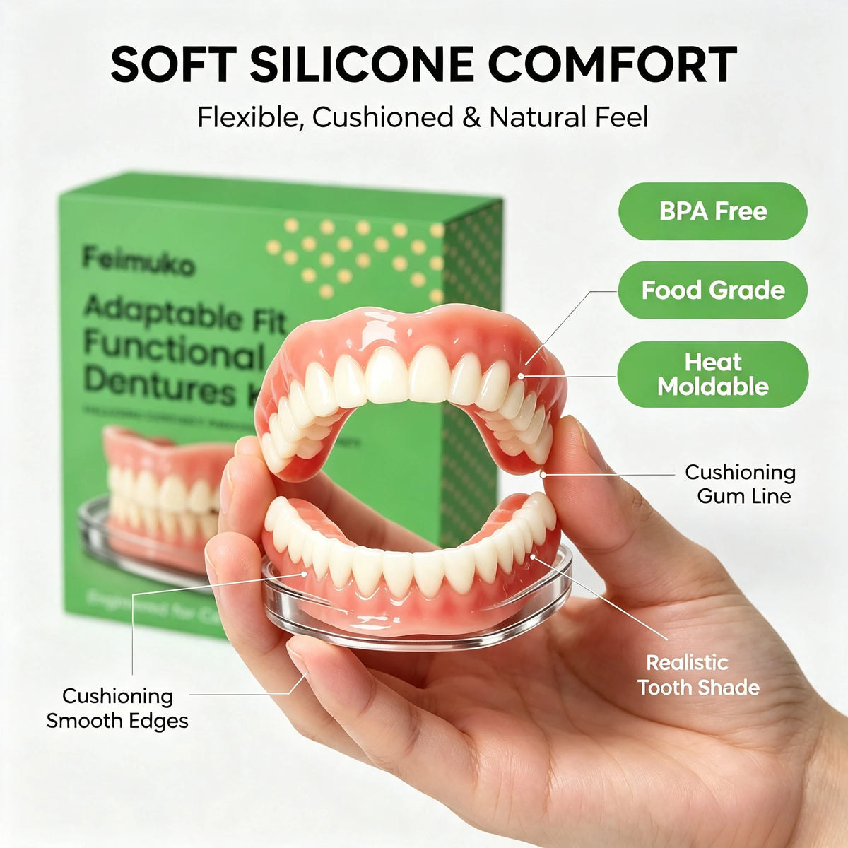 Soft Silicone Snap On Dentures Natural Fit Smile Teeth for Adults at Home Daily Use