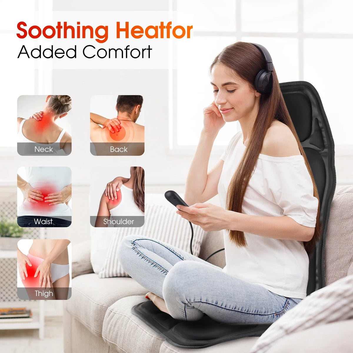 Electric Back Massager Cushion Heated Vibrating Seat Pad for Home Office and Car Use