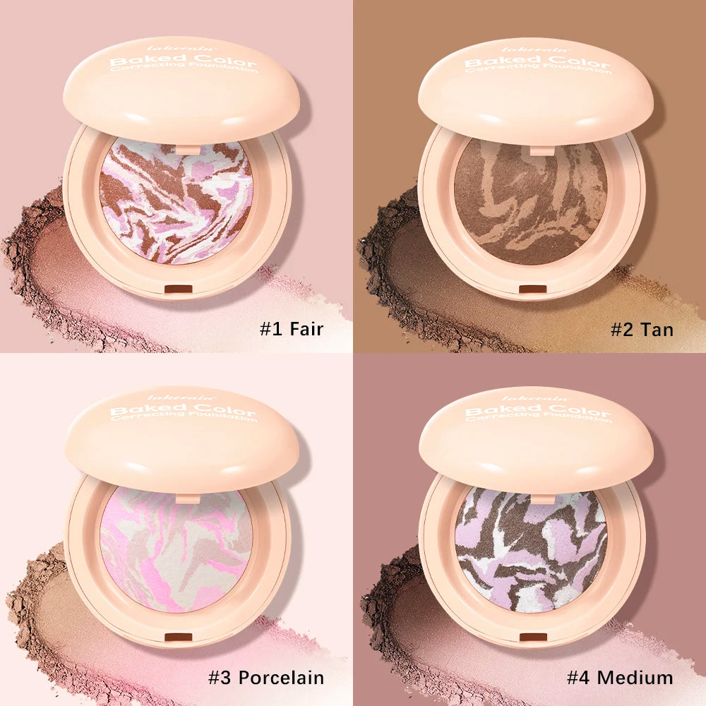 Baked Color Correcting Foundation Pressed Powder Palette for Daily Makeup Face Finishing