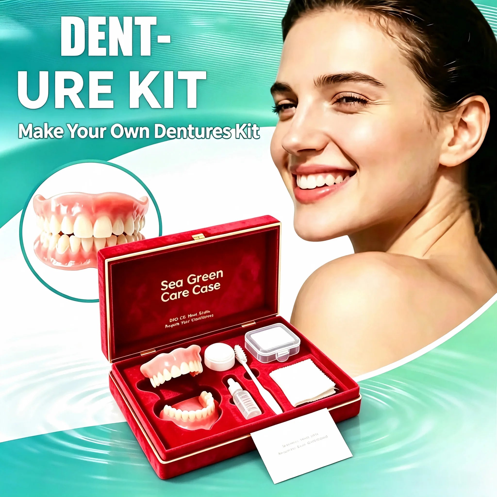 Full Mouth Denture Set with Storage Case Cleaning Tools for Comfortable Fit Daily Dental Care - 2