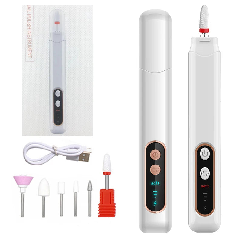 Electric Nail Drill Kit Cordless Manicure File for Home Salon Use on Fingernails Toenails