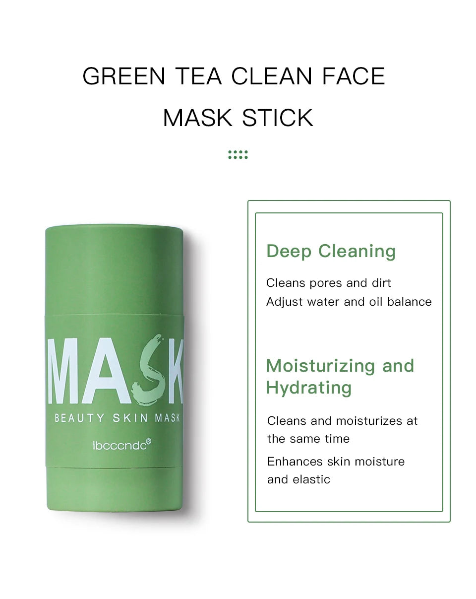 Green Tea Cleansing Stick Deep Moisturizing Oil Control Mask for Unisex Whole Face Treatment