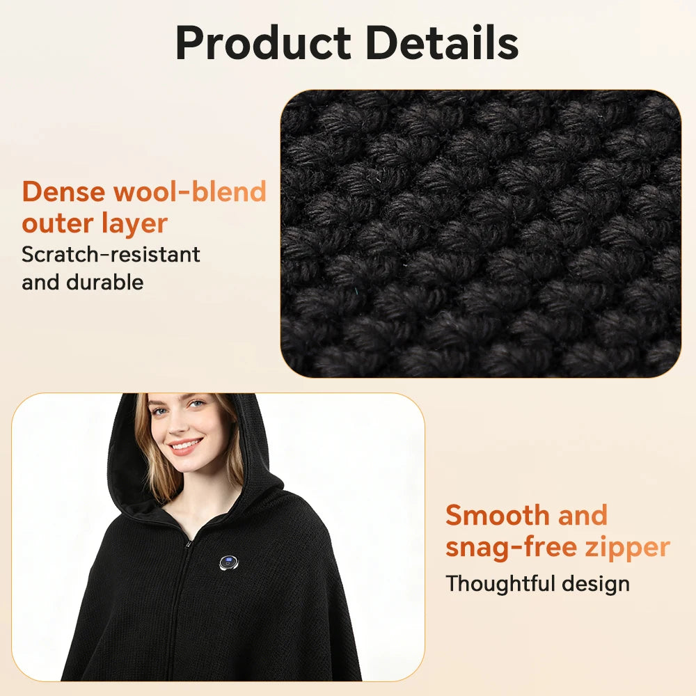 Wearable Graphene Heated Shawl Electric Warming Blanket for Home and Office Winter Comfort - 12