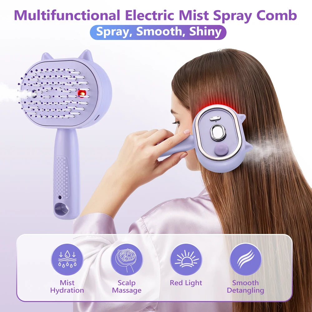 Electric Mist Spray Comb Scalp Massager LED Hair Brush for Home and Travel - 7