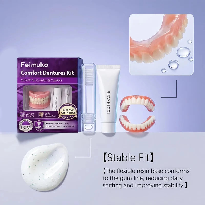Full Set Silicone Dentures Natural False Teeth for Instant Smile Enhancement Daily