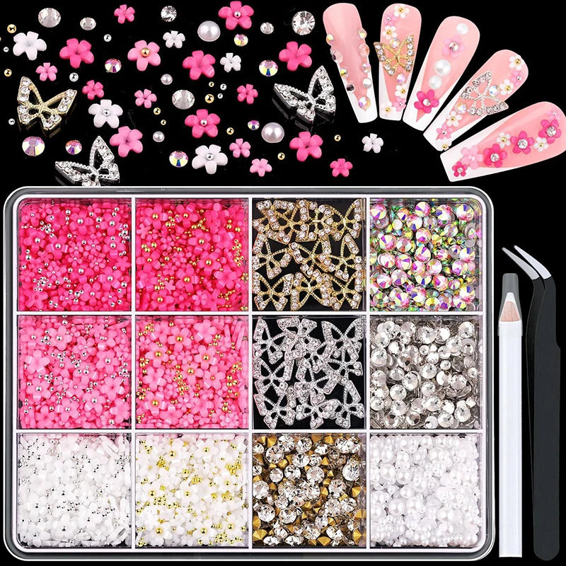 Acrylic Nail Art Charms with Bowknot Flowers for Manicure Design at Home Professional Salon