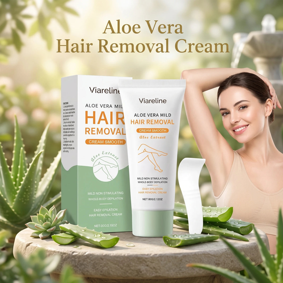 Aloe Vera Hair Removal Cream Painless Depilatory for Women Smooth Legs Arms and Underarms