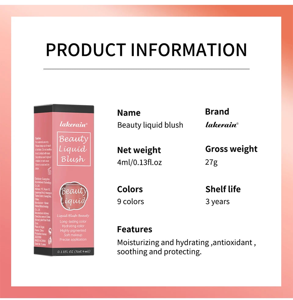 Beauty Liquid Blush Highly Pigmented Long Lasting Tint for Everyday Face Makeup - 17