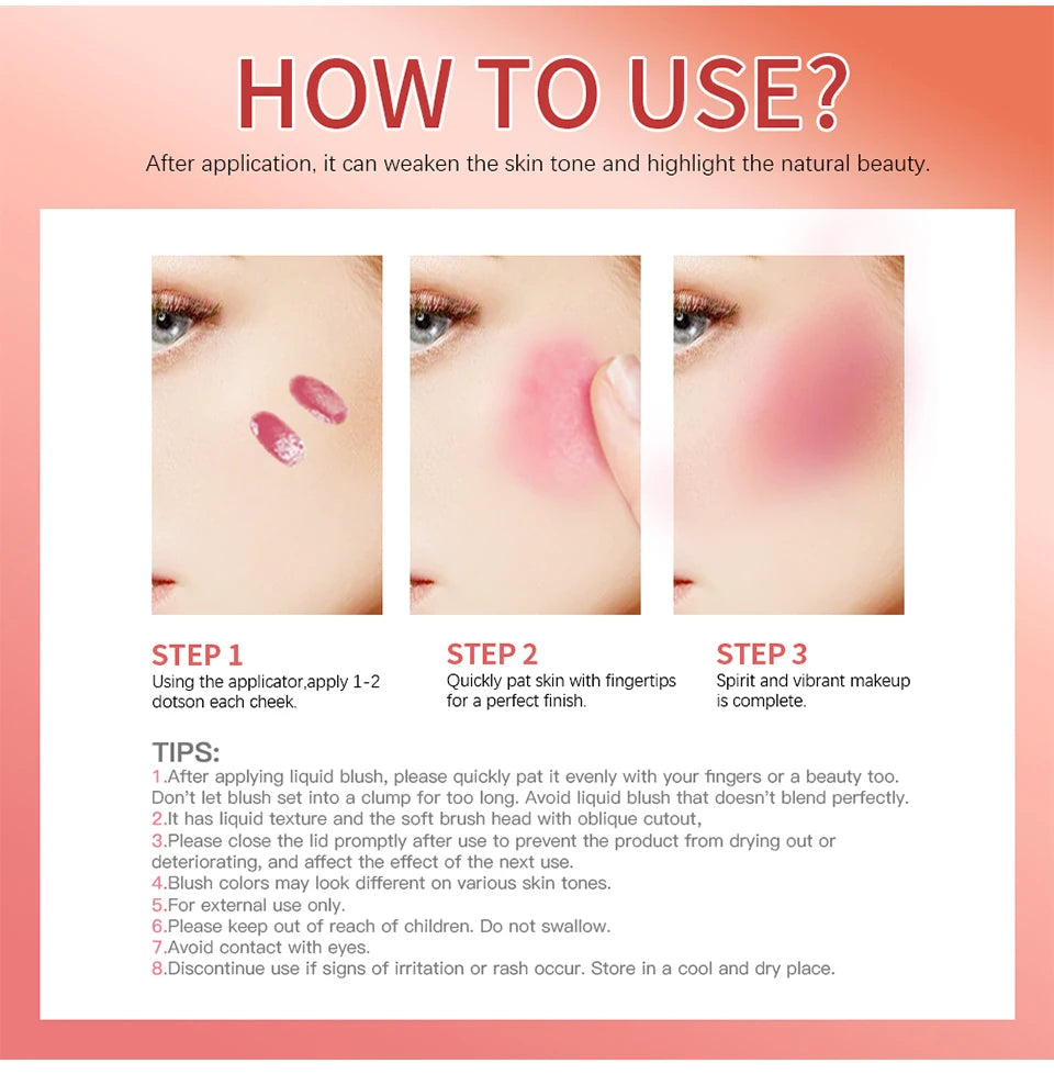 Beauty Liquid Blush Highly Pigmented Long Lasting Tint for Everyday Face Makeup
