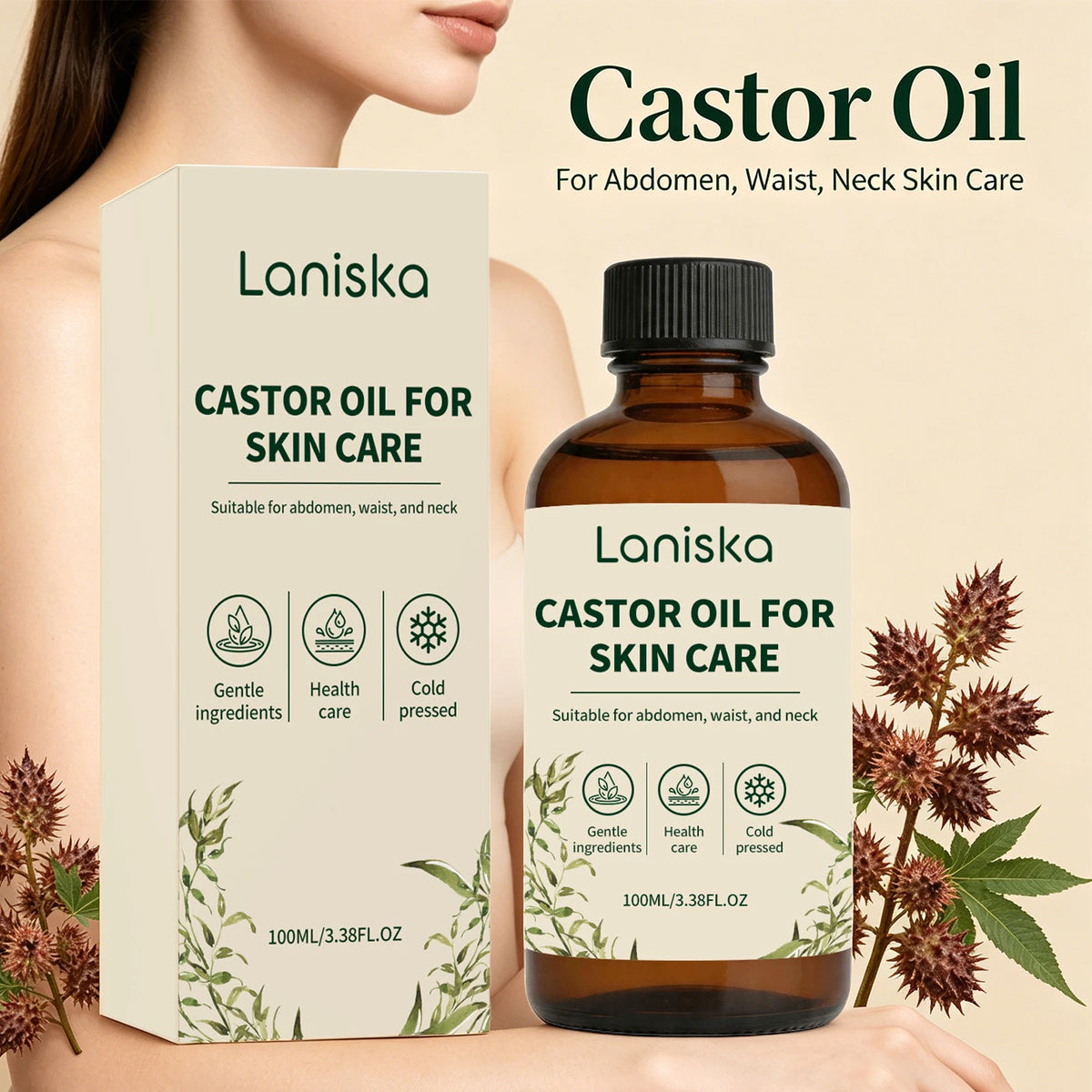Cold Pressed Castor Oil Moisturizing Skin Elasticity Massage for Women Daily Body Care