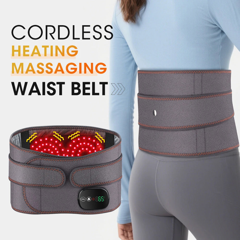 Cordless Heated Waist Massager with Red Light Therapy Vibration Support for Home Relaxation