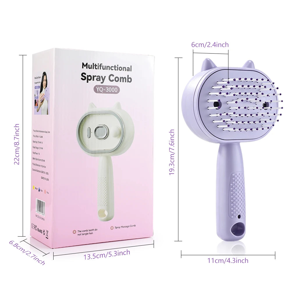 Electric Mist Spray Comb Scalp Massager LED Hair Brush for Home and Travel